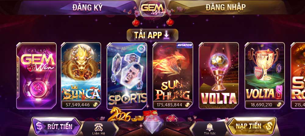 Giao diện cổng game GEMWIN